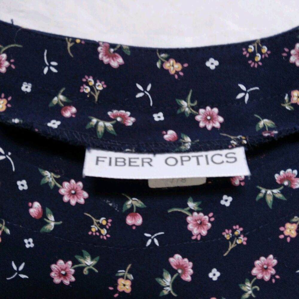 Vintage Fiber Optics Button Down Dress 90s Cottagecore Fairycore Blue Floral 7/8 - Picture 7 of 11